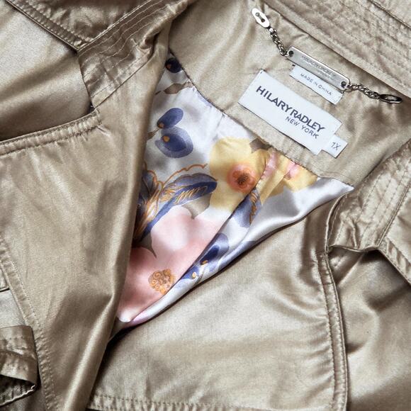 HILARY RADLEY Metallic Gold Trench Style Short Jacket Coat 1X - Picture 2 of 4